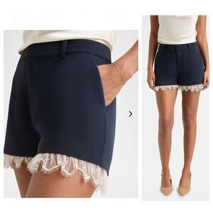 cinq a sept Navy Blue Lace-Trim Tailored Shorts